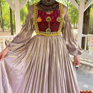 Elegant Beige Afghan Embroidered Dress